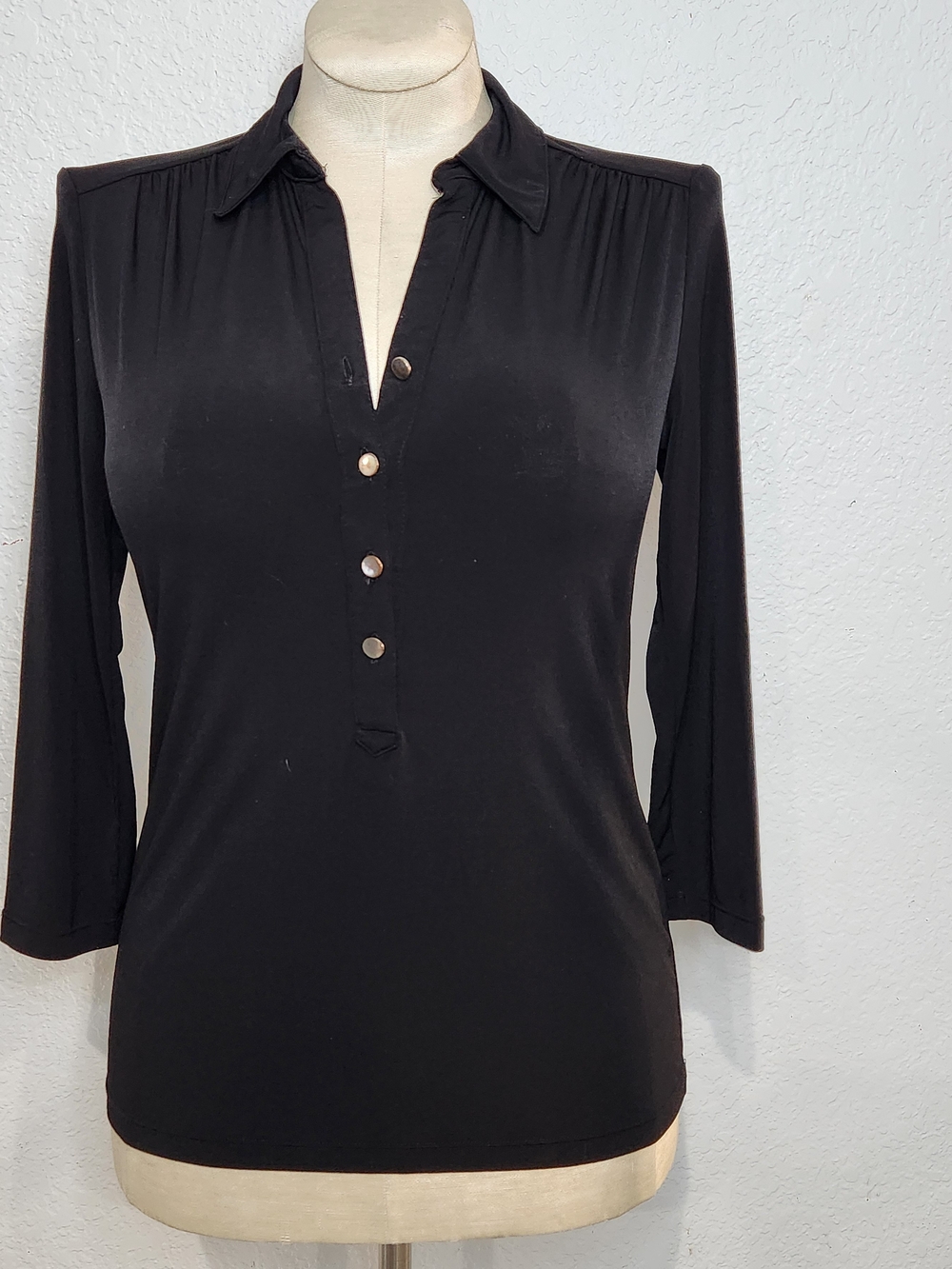 Alfani Black Button-Front Collared 3/4 Sleeve Top